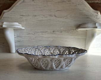 Open Weave Lattice Ceramic Basket ~ Made in Portugal ~ Small Bowl