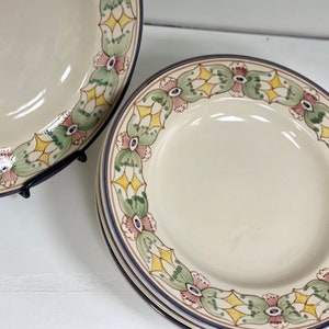 Pasta Bowls / Beige Zinnia Flower / Handmade Portuguese Dinnerware Set of 4