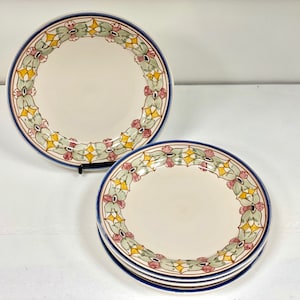 Salad  Plate / Appetizer Plate / Zinnia Beige Flower / Handmade Portuguese Dinnerware Set of 4
