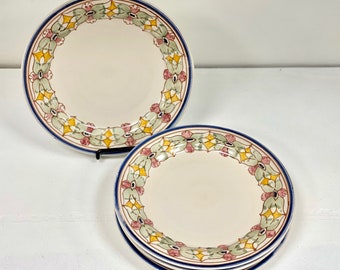 Salad  Plate / Appetizer Plate / Zinnia Beige Flower / Handmade Portuguese Dinnerware Set of 4