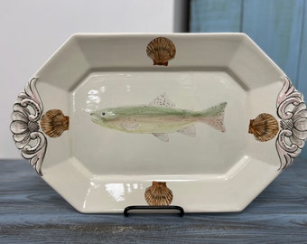 Oyster Medium Serving Platter ~ Seaside Collection ~ Hand Painted And Handmade in Portugal ~