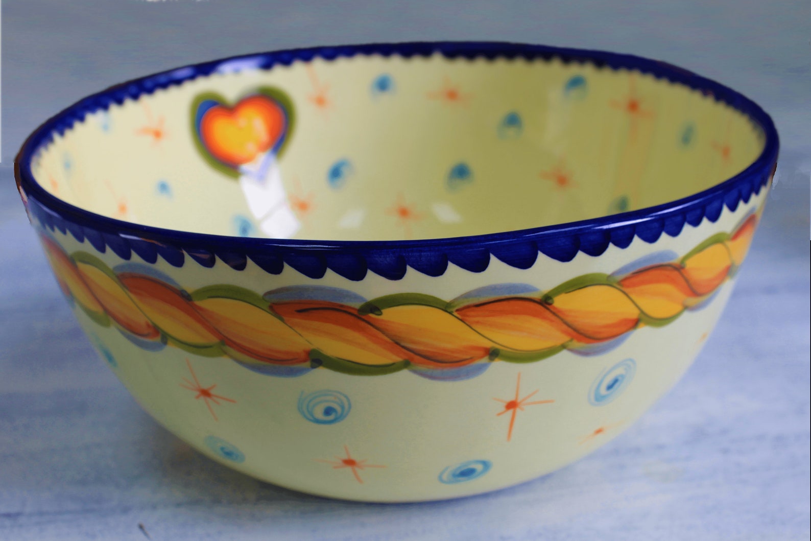 Large Serving Bowl / Mixing Bowl / Portuguese Hand Crafted Ceramics / Amoré Rooster Collection