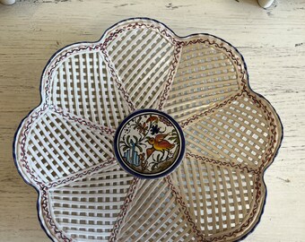 Open Weave Lattice Ceramic Basket ~ Made in Portugal ~ Large Bowl