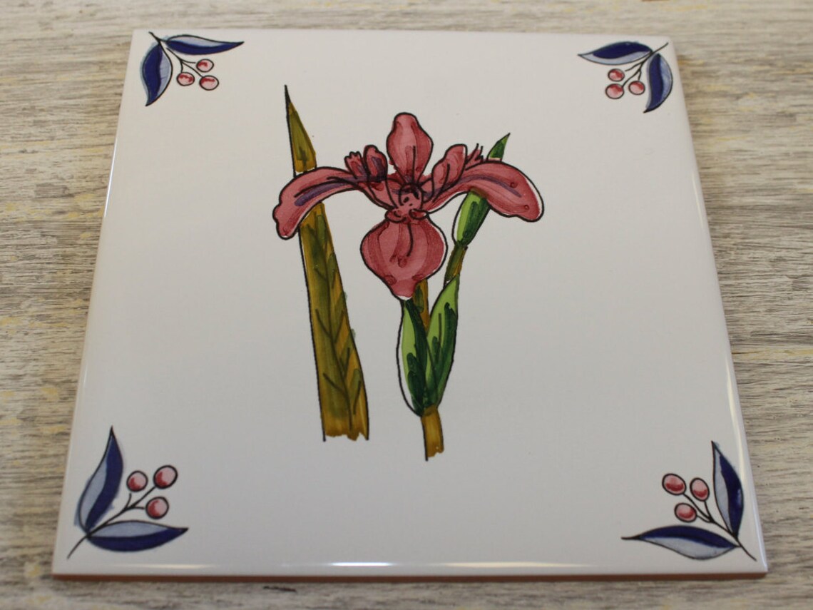 Rojo Iris flor terracota azulejo / decoración baño de cocina | Etsy