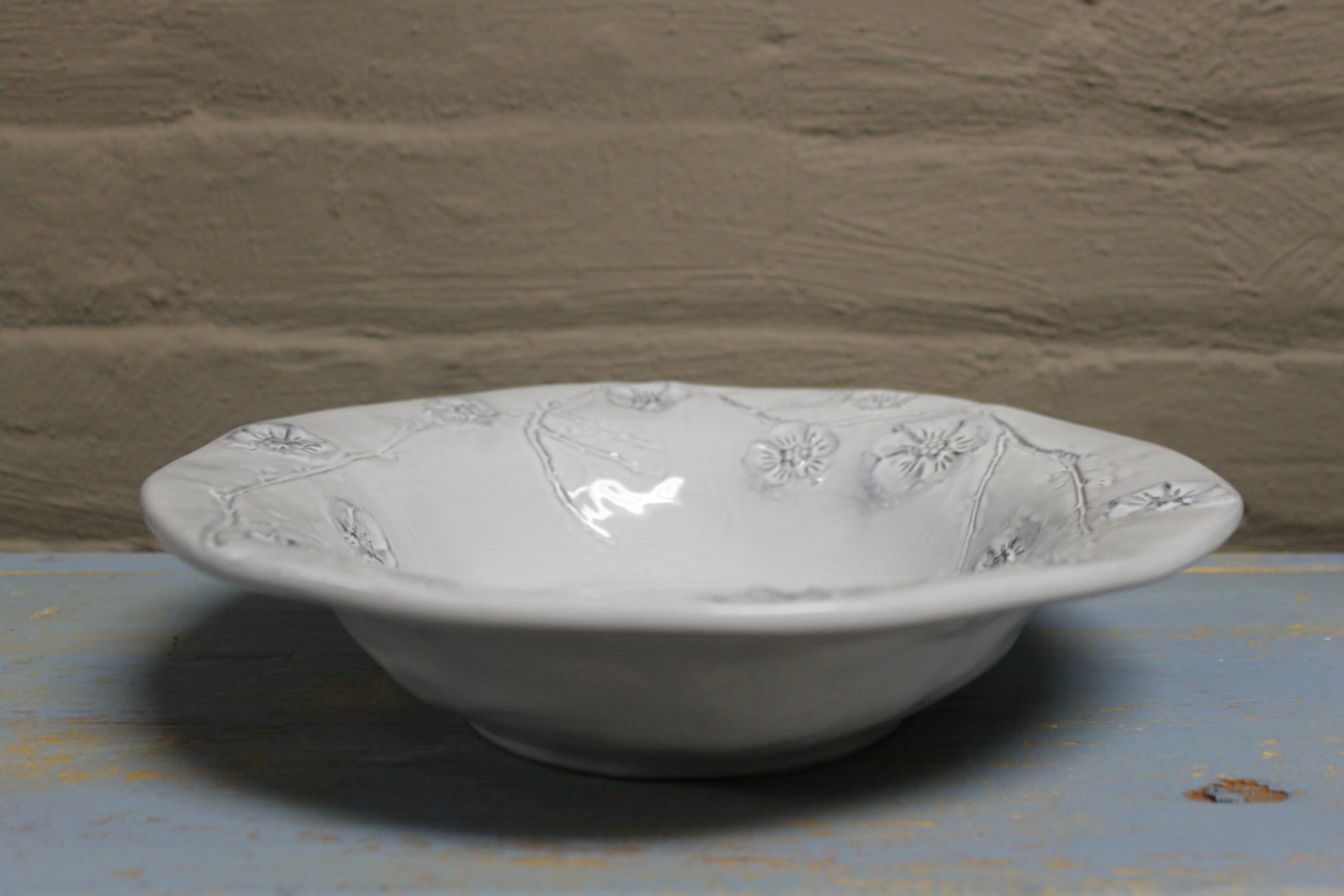 Ceramic Pasta Bowl set of 4 / White Gardenia Pressed Flowers / Etsy