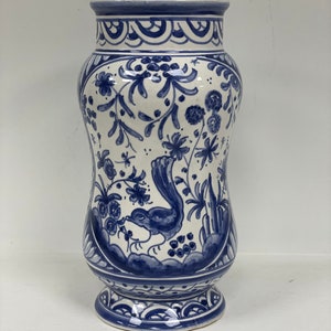 15th Century White and Blue Hand Painted Coimbra Portuguese Vase
