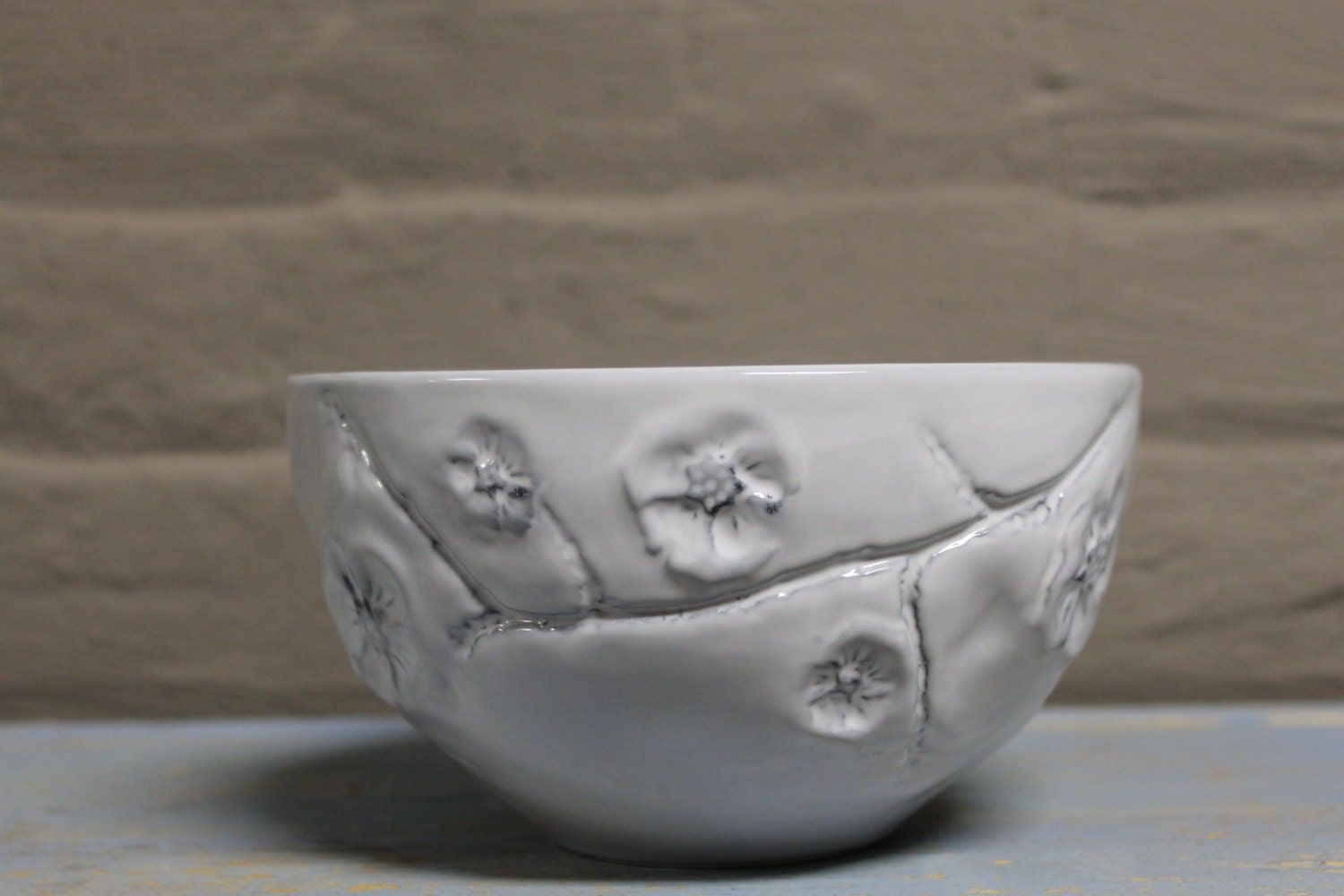 Ceramic Cereal Bowl / White Gardenia Pressed Flowers / Etsy UK