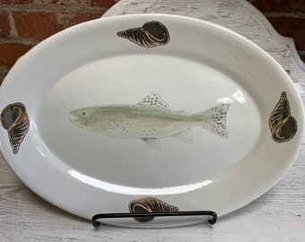 Dark Shell Oval Serving Platter ~ Seaside Collection ~ Hand Painted And Handmade in Portugal ~