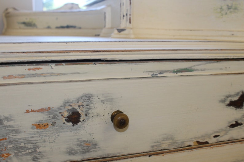 Antique Provencial Dresser with Original Mirror Hand Painted French Country Shabby Chic Furniture Chest of Drawers Highboy Dresser