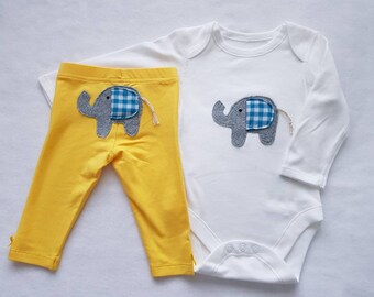 Elephant unisex Playset 3-6mths checked ear with yellow leggins unisex