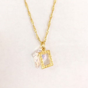 14k Gold Filled  Swarovski rhombus with  gold hollow rectangle  necklace Pendant
