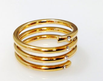 Gold Twisted Ring ,Gold Wrap Around, stacking ring cz  gold filled 14k ring