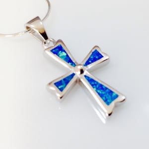Cross Pendant blue Opal Sterling silver 925 Handmade Gemstone pendant Christian Religious Jewelry Crucifix Symbolsterling silver 925