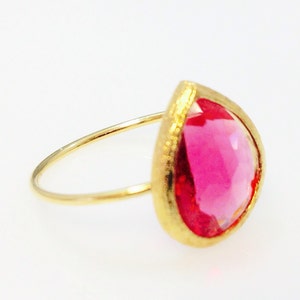 Luz delicada - anel cor-de-rosa do ouro da gota do rasgo, anel 14k enchido ouro do anel de empilhamento