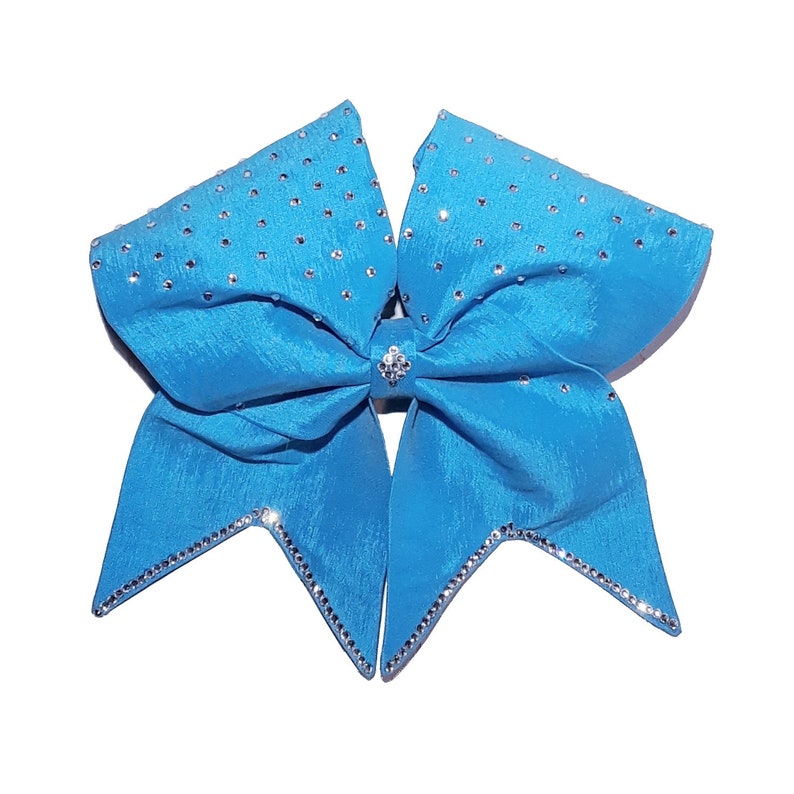 fabric bling hair bow satin bow all star cheer bow Turquoise blue cheer bow tick tock