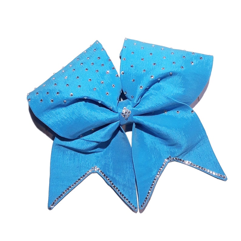 fabric bling hair bow satin bow all star cheer bow Turquoise blue cheer bow tick tock
