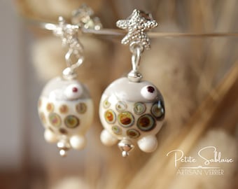 Handmade Stud Starfish ans fish earrings in Murano Glass, Beach Sea Jewel, Fancy Lampwork glass bead, Christmas Gift for Her, Friend Ladies