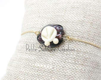 Pulsera ajustable "Coquille St Jacques", cuenta de cristal de Murano hilado a la llama por un artesano del vidrio