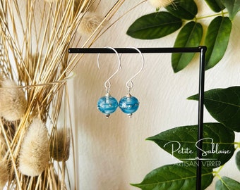 Handmade Round Blue Glass earrings | Celestial Jewelry | Colorful Gypsy Bohemian Boho Minimalist jewel | Stars |Birthday Gift for Her Friend