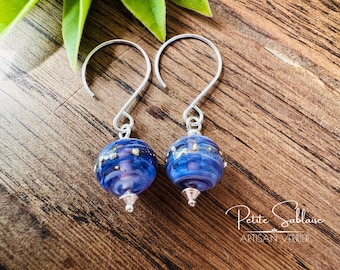 Handmade Dangle earrings in Murano Glass and Sterling Silver | Celestial Jewelry |Lampwork glass bead Flower Bohemian Christmas Gift for Her