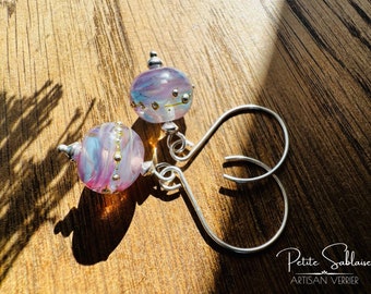 Handmade Dangle Silver earrings | Celestial Jewelry | Galaxy Shooting Star | Lampwork Glass beads | Boho Hippie Bohemian Christmas gift Her