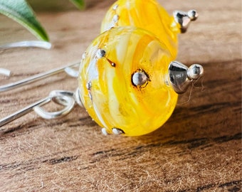 Handmade Celestial jewelry | Yellow Sterling silver earrings | Boho Bohemian jewel | Minimalist earrings | Gift for her | Murano Glass