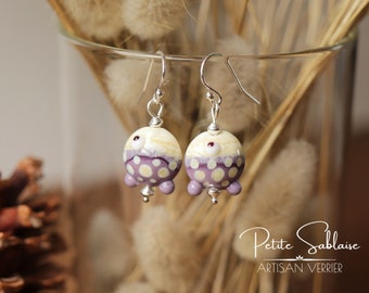 Boucles d’Oreilles Artisanales Fantaisies Petits Poissons violet en Argent 925, Perle de Verre au chalumeau, Mer Océan Plage, Cadeau Femme