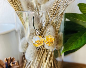 Handmade 925 Sterling Silver Women Earrings, Summer Sun, Yellow, Celestial jewelry, Boho Gypsy Minimalist Earrings, Glass Bead, Birthday