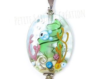 Necklace &quot;Little fish strolling in the lagoon&quot;, Murano Glass bead spun with the flame of a blowtorch by an Artisan Glassmaker