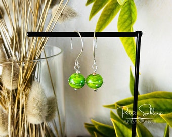 Handmade 925 Sterling Silver Women Earrings | Celestial stars jewelry | Boho Gypsy Minimalist Earrings | Glass Beads | Birthday Gift | Green