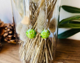 Handmade Green Dangle Sterling Silver Earrings | Galaxy Jewelry | Women’s boho earrings | Minimalist | Stars | Dainty Gift Mother|Friend