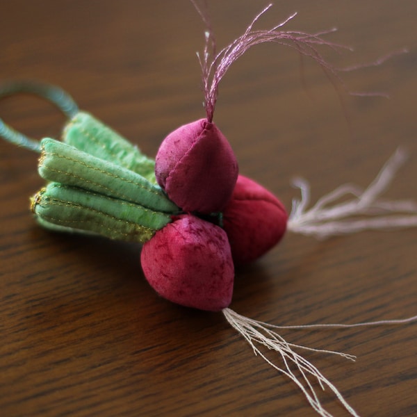 Radish -  Embroidered Plush Veggies - handmade, decorative, gift, red, vegetable, veggie, centerpiece, toy, collectible