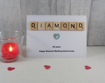 DIAMOND wedding anniversary card, Happy anniversary, Married 60 years, Sixty years, 60th anniversary, Congratulations, Milestone event