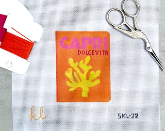 Capri Coffee Table Book Needlepoint Canvas | Italian Summer Needlepoint | Travel Inspired Canvas