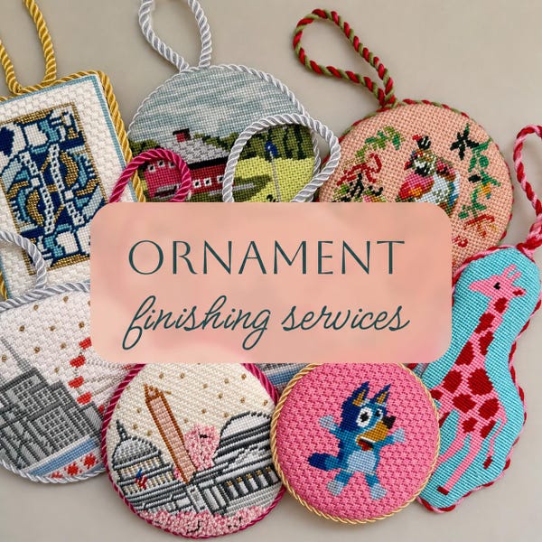 Needlepoint Ornament Finishing Service – Round, Square, Rectangular, and Irregular shaped Keepsakes