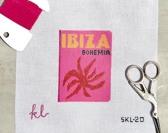 Ibiza Coffee Table Book Needlepoint Canvas | Travel Inspired Needlepoint | Pink Needlepoint Canvas