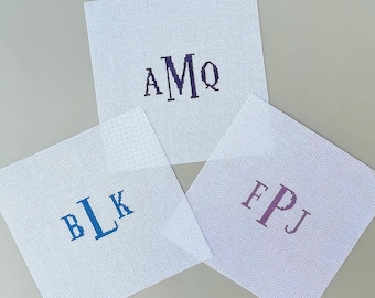 Custom Monogram Needlepoint Canvas | Personalized Three Initial Canvas | Hand Painted 18 Mesh Needlepoint