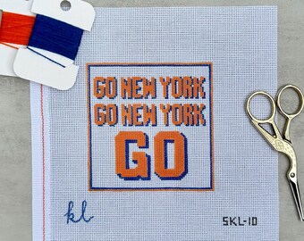 GO New York GO Needlepoint Canvas | Basketball Fan Canvas | New York Sports Needlepoint | Hand Painted Canvas | 18 Mesh