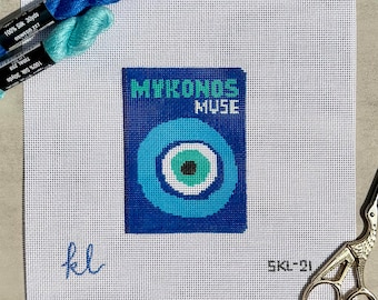 Mykonos Coffee Table Book Needlepoint Canvas | Travel Inspired Needlepoint | Travel Needlepoint