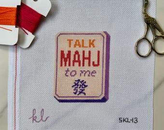 Talk Mahj to Me - Hand-Painted Mahjong Needlepoint Canvas - 18 Mesh