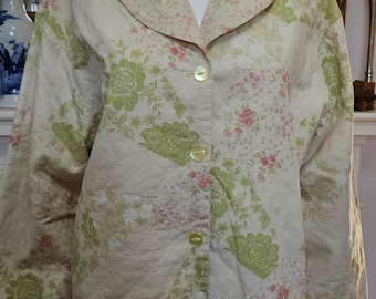 Rare vintage Crabtree & Evelyn quilted bed jacket short robe house coat L 46" chest vgc