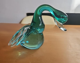 Vintage Murano geblazen kunstglas 5" Duck Goose Bird beeldje blauw, uitstekende staat