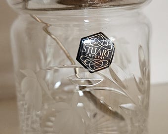 Vintage Stuart Crystal jam pot marmalade container sugar bowl with silver plated  lid and spoon  in excellent condition