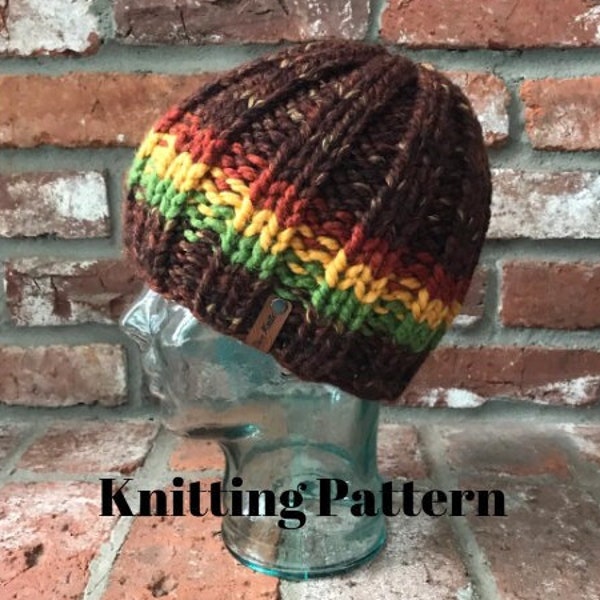 Knitting Pattern // The Tosh Beanie | Knit Ribbed Beanie Pattern | Men's Knit Hat Pattern | Men's Knit Beanie Pattern | Rasta Stripe Hat