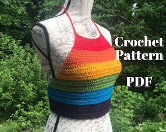 Crochet Pattern // Rainbow Stripe Halter Top | Crochet Halter Top Pattern | Crochet Crop Top Pattern | Women's Rainbow Halter Top Pattern