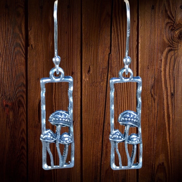 Antique Silver Mushroom Earrings with Sterling Silver Earwires | Shroom Earrings | Hippie Earrings | Festival Earrings | Festival Jewelry