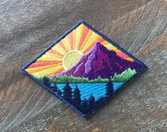 Mountain Sunrise Lake Iron-On Patch, PNW Patch, The Mountains Are Calling Patch, Save the Earth Patch, Kindness is Cool Patch, Nature Patch