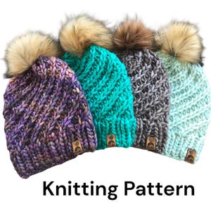 KNITTING PATTERN: The Hatteras Beanie, Women's Knit Hat Pattern, Women's Knit Beanie Pattern, Knit Spiral Hat, Warm Winter Hat (PDF Pattern)