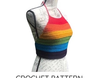 HÄKELANLEITUNG: Regenbogen Streifen Neckholder Top Muster, häkeln Neckholder Top Muster, Hippie Festival Top Muster, Regenbogen Sommer Top Muster