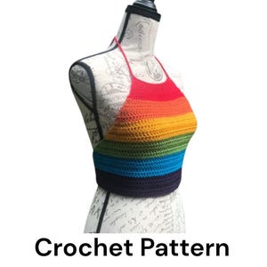 Crochet Pattern // Rainbow Stripe Halter Top | Crochet Halter Top Pattern | Crochet Crop Top Pattern | Women&#39;s Rainbow Halter Top Pattern